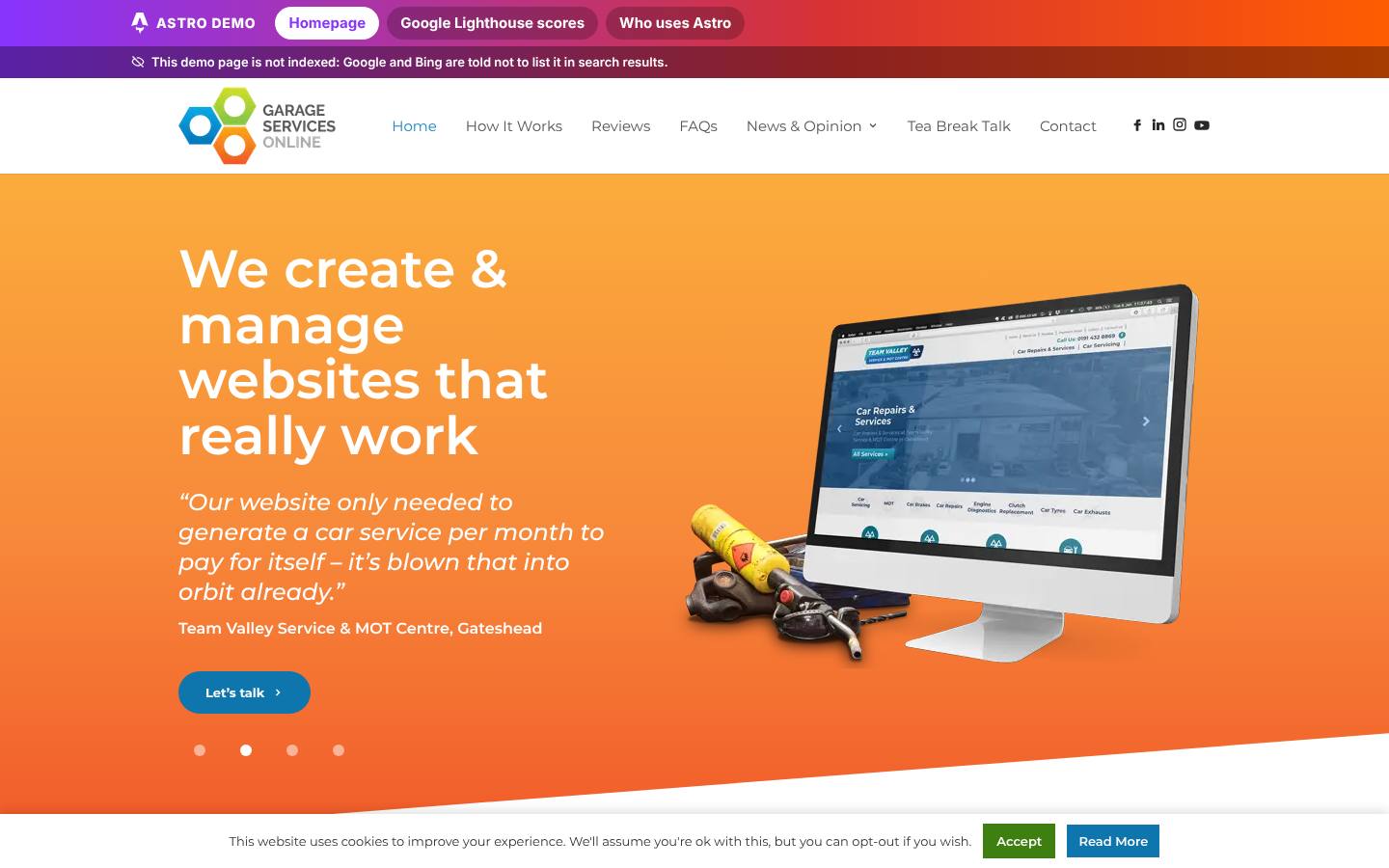 The same page on Astro: homepage screenshot